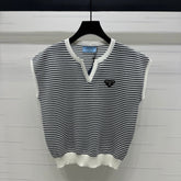 PRAD 25S STRIPED V-NECK KNITTED VEST 264126